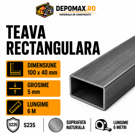 Teava rectangulara 100 x 40 x 5 mm, 6 metri